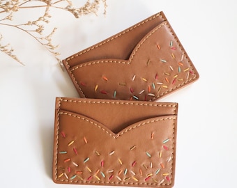 Embroidered Vegan Leather Card Holder: Personalized Cactus Wallet
