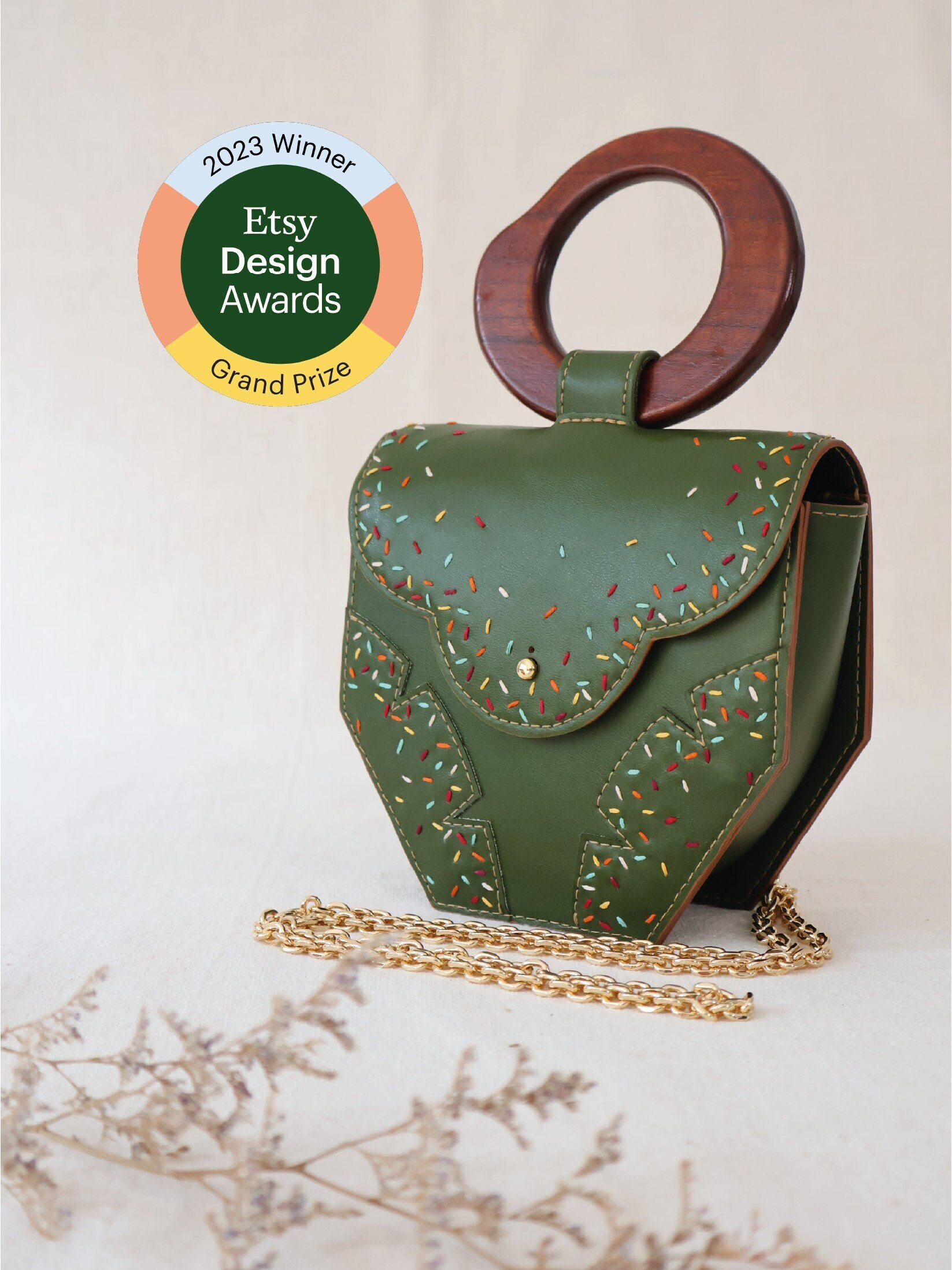 2023 Grand Prize Winner Etsy Design Award Vegan Cactus Leather Convertible Crossbody Bag Bracelet Boho Style Mini Bag