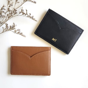 Porte-cartes en cuir personnalisé, portefeuille mince minimaliste, porte-cartes en cuir végétalien, cadeau durable, petit portefeuille pour femme