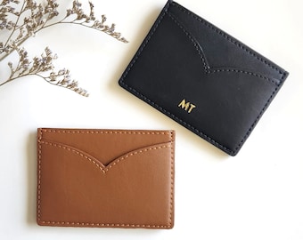 Personalized Vegan Leather Card Holder, Minimalist slim Wallet, Gift for her