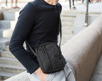 Gifts Under 30 for Men, Black Shoulder Bag, Messenger Bag, Cross Body Bag, Mens Bag, Cordura Bag