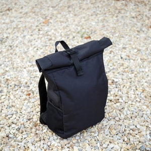 Black Compact Roll Top, Daily Backpack , Everyday Bag