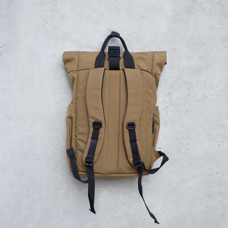 Large Rucksack / Roll Top Backpack / Laptop bag / Women backpack / Men backpack / Backpack for travel / Roll Top Bag / Olive Backpack image 3