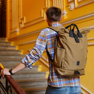 Large Rucksack / Roll Top Backpack / Laptop bag / Women backpack / Men backpack / Backpack for travel / Roll Top Bag / Olive Backpack image 1