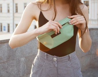 Mint Cordura Fanny Pack with Leather Details