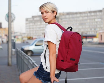 Wine Red Cordura Daypack Backpack, 14in Laptop, Travel Backpack