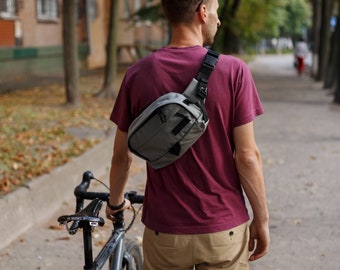 Men's Waist Bag, Gray Waist Bag, Canvas Waist Bag, Large Waist Bag, Travel Waist Bag, Gift for Men, Christmas gift, Birthday Gift Anniverary