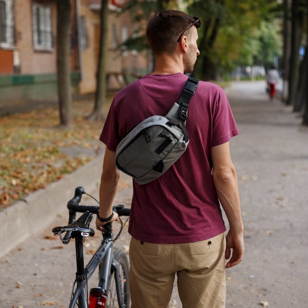 Men's Waist Bag, Gray Waist Bag, Canvas Waist Bag, Large Waist Bag, Travel Waist Bag, Gift for Men, Christmas gift, Birthday Gift Anniverary