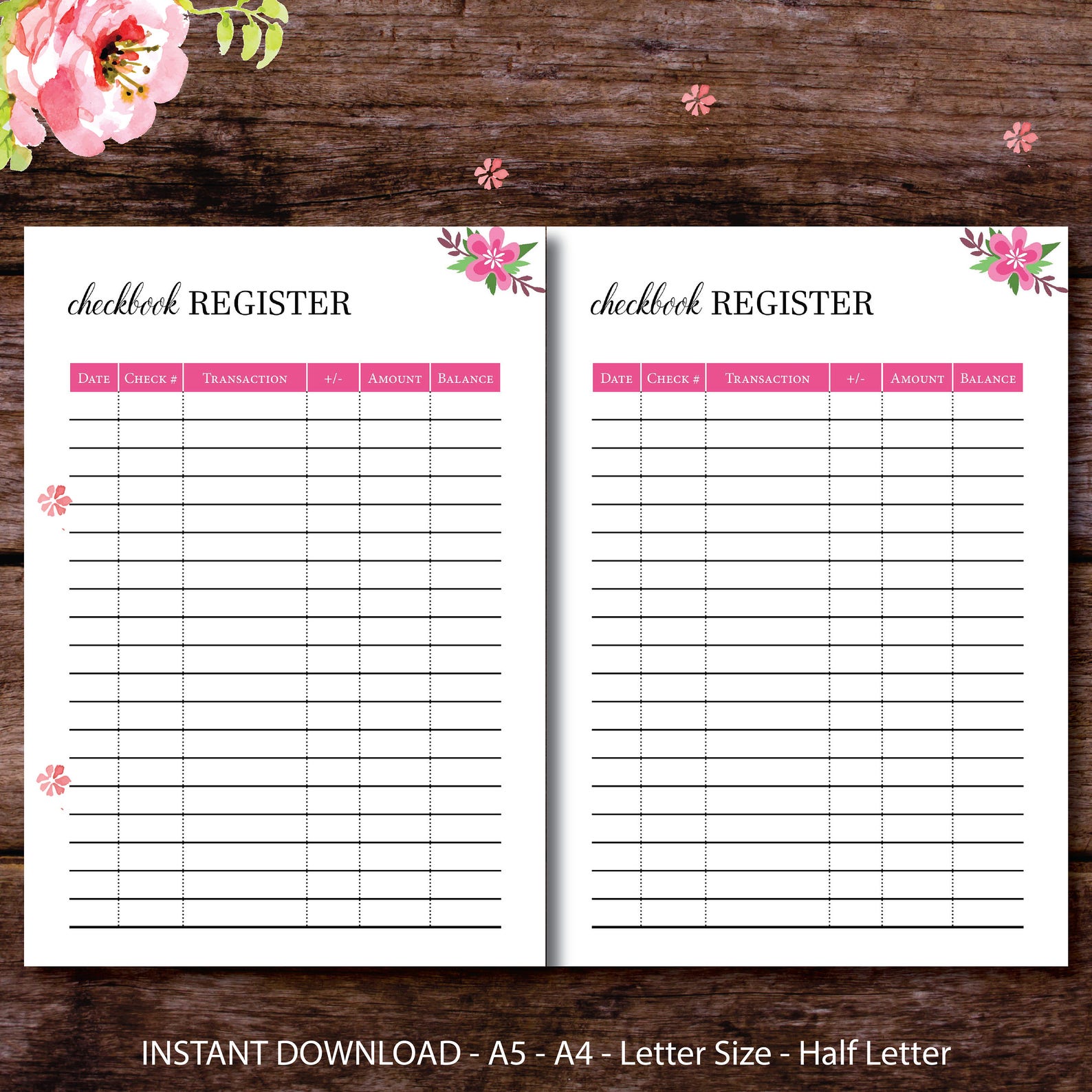 Checkbook Register Check Register A5 Planner Inserts Etsy