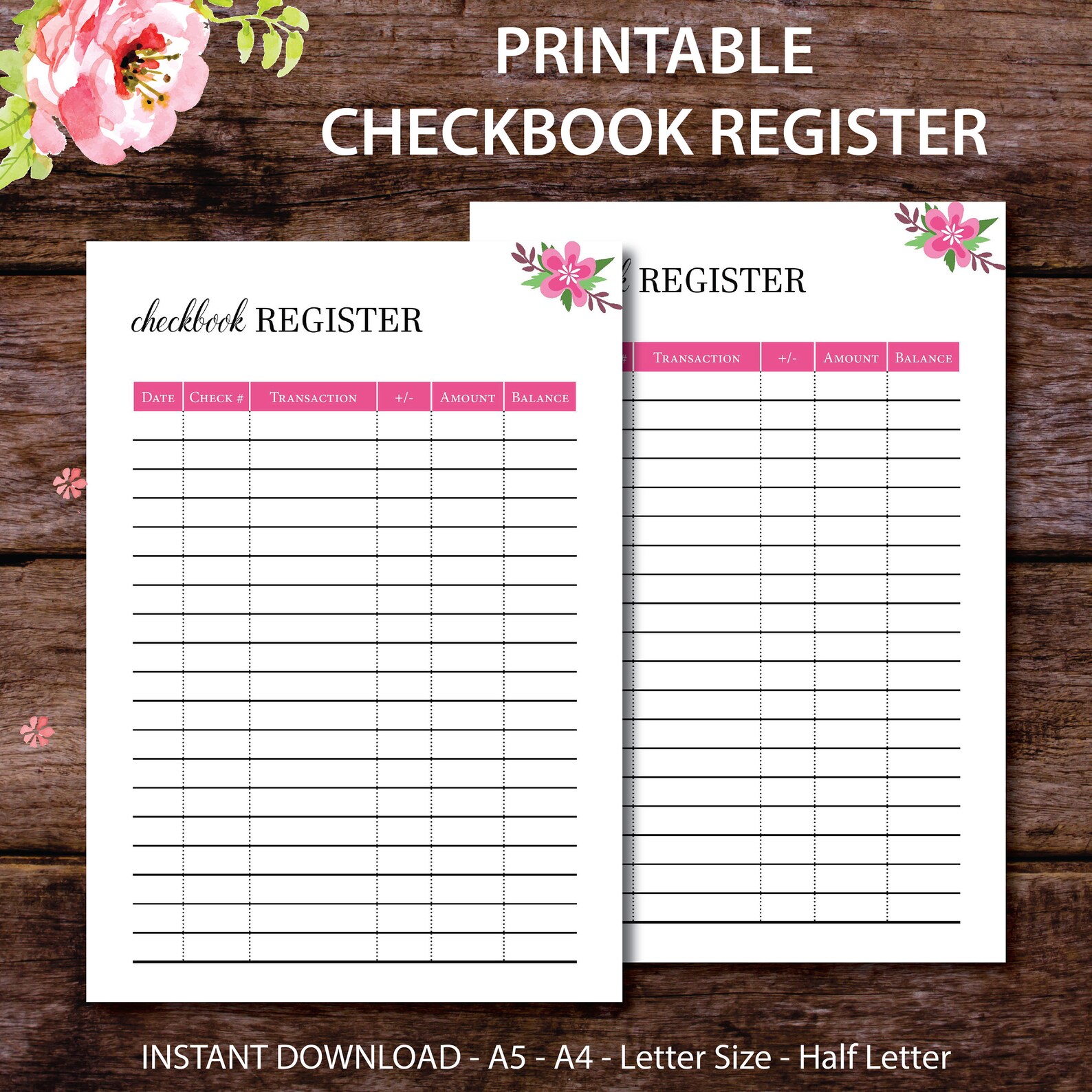 Checkbook Register Check Register A5 Planner Inserts Etsy