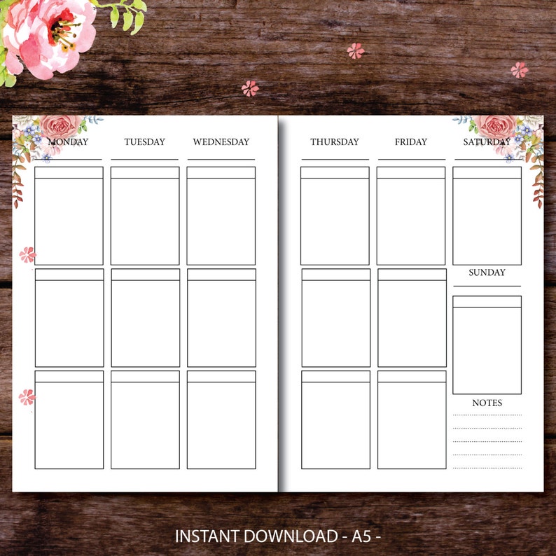 Box Planner Insert, Weekly Printable Planner Insert, Vertical Planner