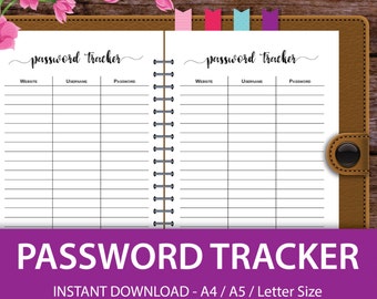 Password Book, Password Tracker, Password Keeper, Password Organizer, A5 Planner Binder, Household Binder, A5 Printable