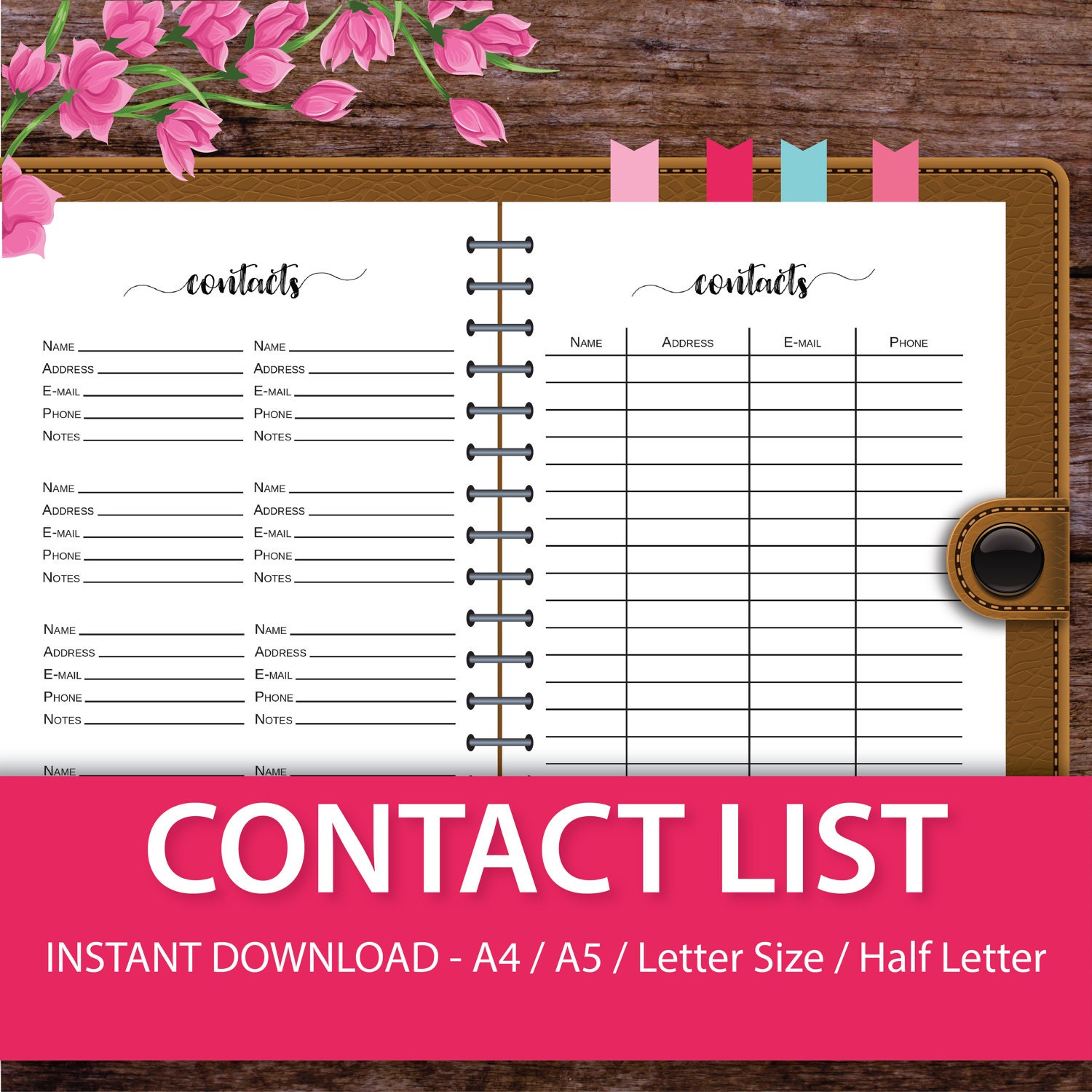 Contact List Contact Info Address Book Contact List A5 Etsy