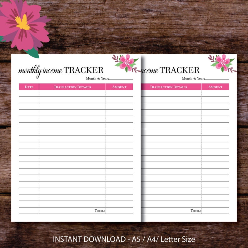 monthly income tracker printable