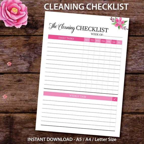 printable cleaning checklist daily cleaning schedule etsy