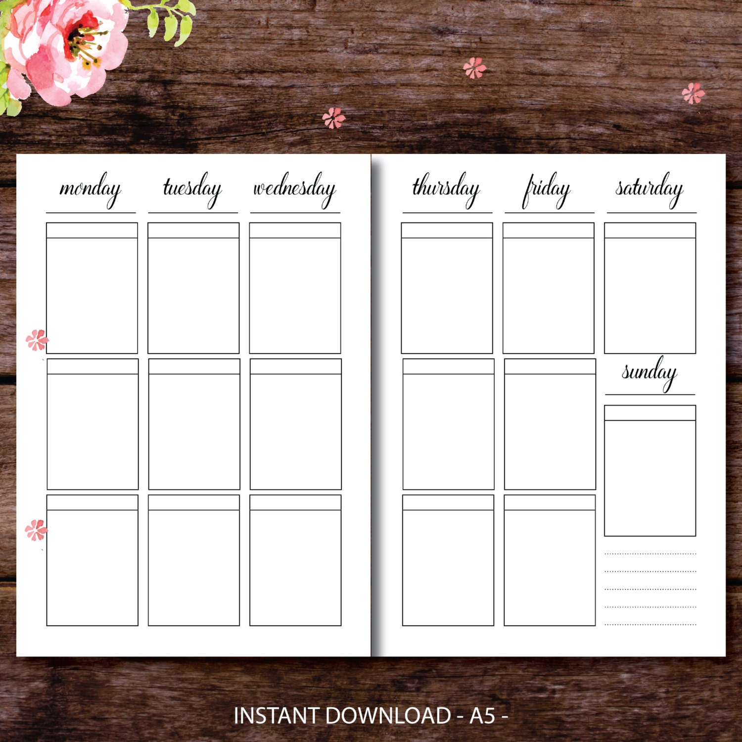 Blank Planner Boxes Week On Two Pages WO2P Weekly Planner Etsy