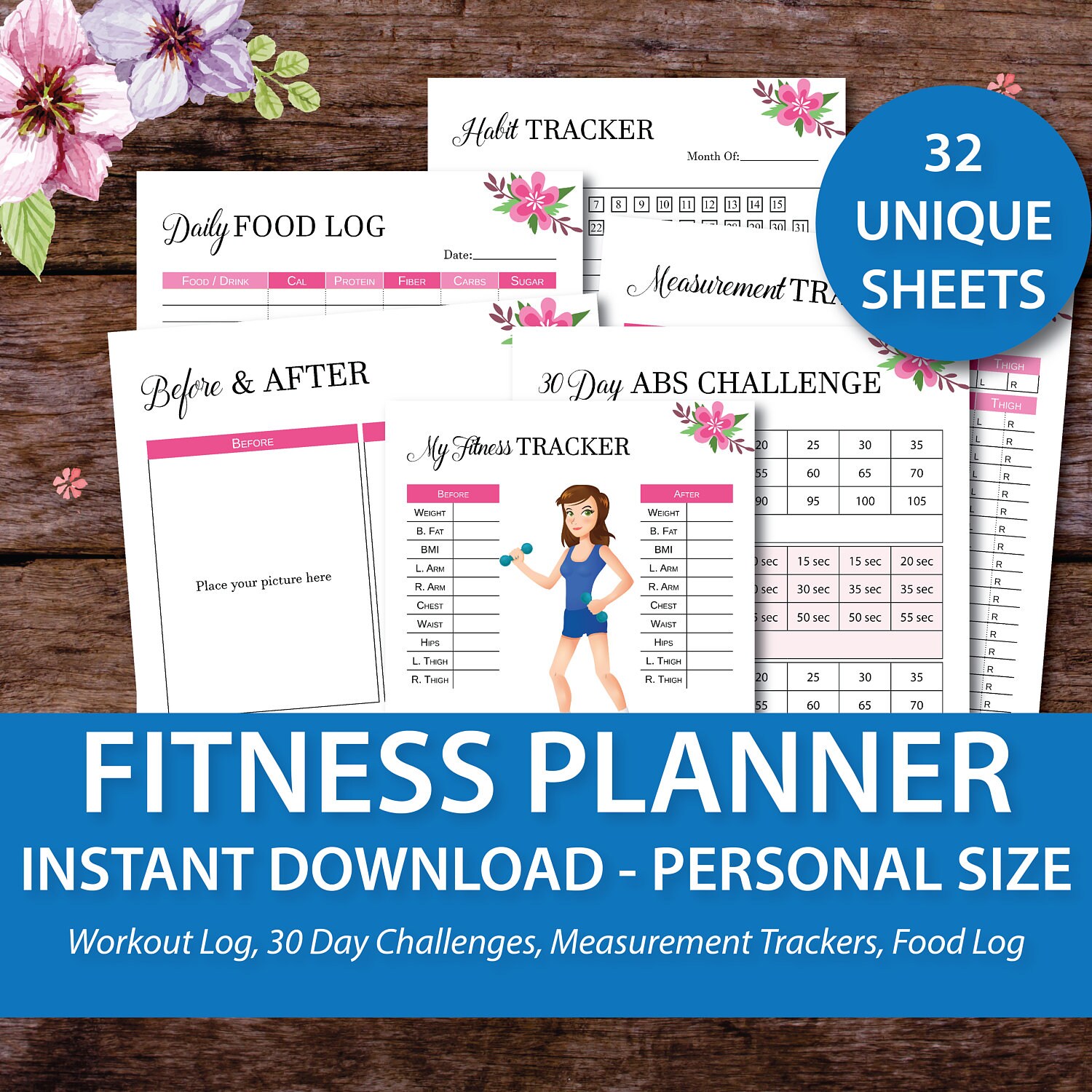 Printable Fitness Planner, Fitness Planner Inserts Personal Filofax