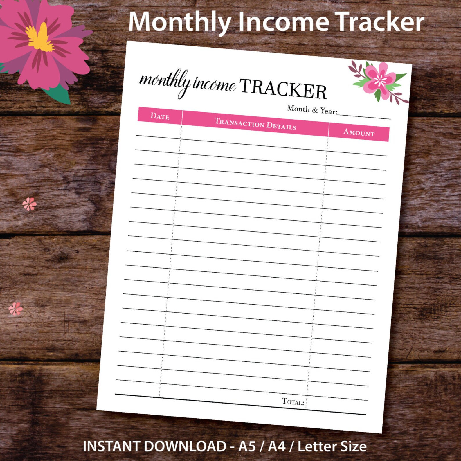 Monthly Income Tracker Printable Planner Insert Household Income Monthly Income Tracker Printable Planner Insert Household Income