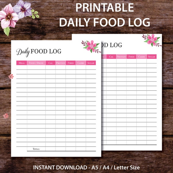 daily food log daily food tracker planner insert meal diary etsy