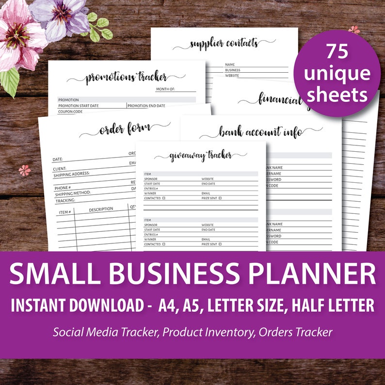 Small Business Planner Printable, Small Business Binder, Productivity Planner, Project Management, Order Form Templates, A4 Letter Size 