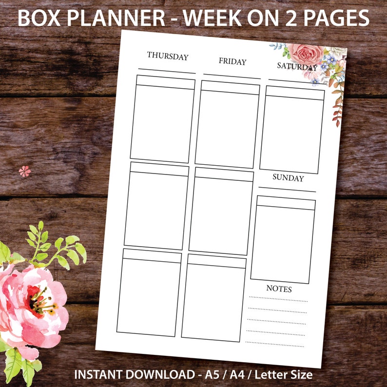 Box Planner Insert, Weekly Printable Planner Insert, Vertical Planner ...