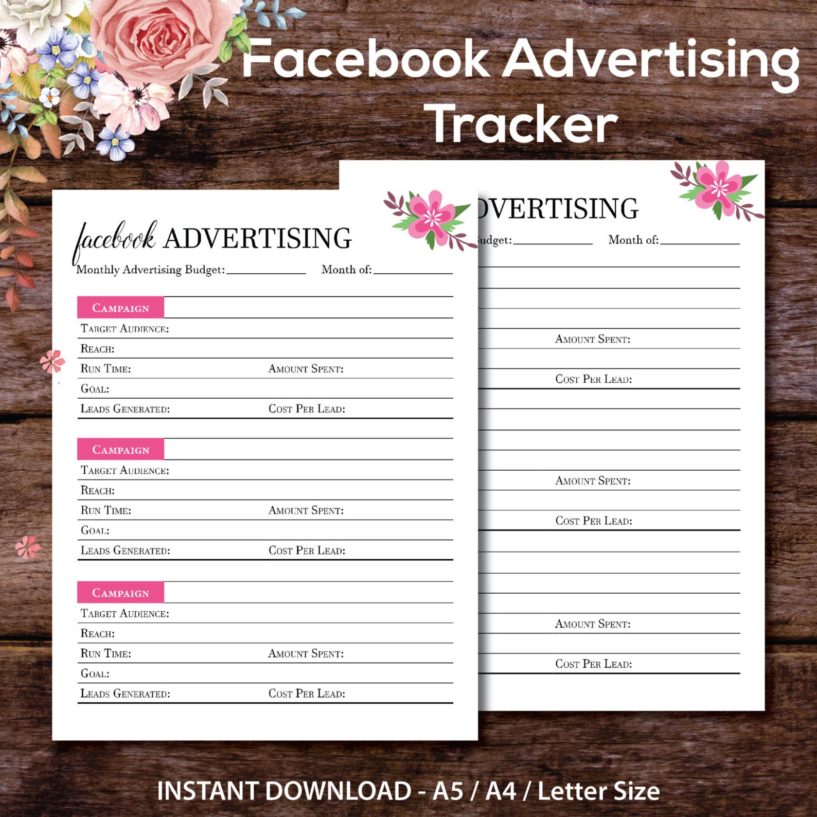 Facebook Advertising Planner, Facebook Advertising Tracker, Advertising