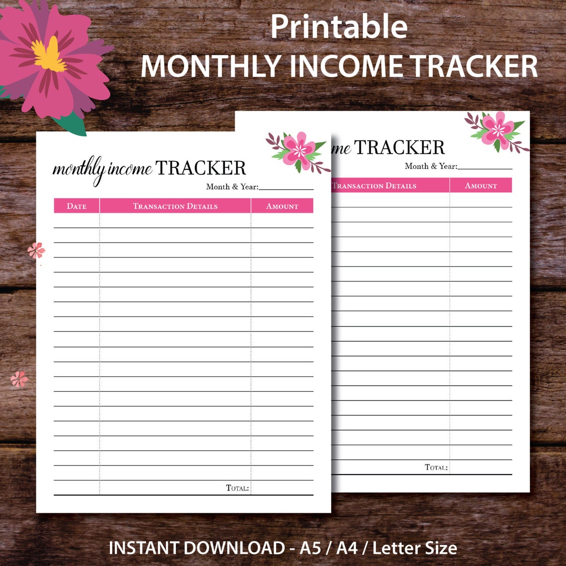Monthly Income Tracker Printable Planner Insert Household Etsy Monthly Income Tracker Printable Planner Insert Household Etsy