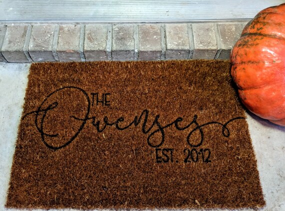 Custom Welcome Mats Last Name And Date Est Laser Etched Etsy