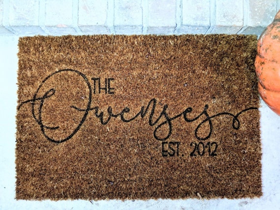 Custom Welcome Mats Last Name And Date Est Laser Etched Etsy
