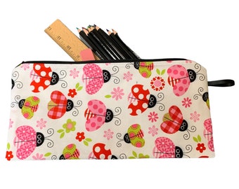 Large Pencil Case,  Zipper Pouch, Lady Bugs, Teacher Gift, PreschoolTeacher,