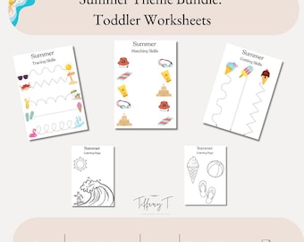 Summer Learning Bundle - Toddler Activity Worksheets (Tracing, Matching, Coloring)