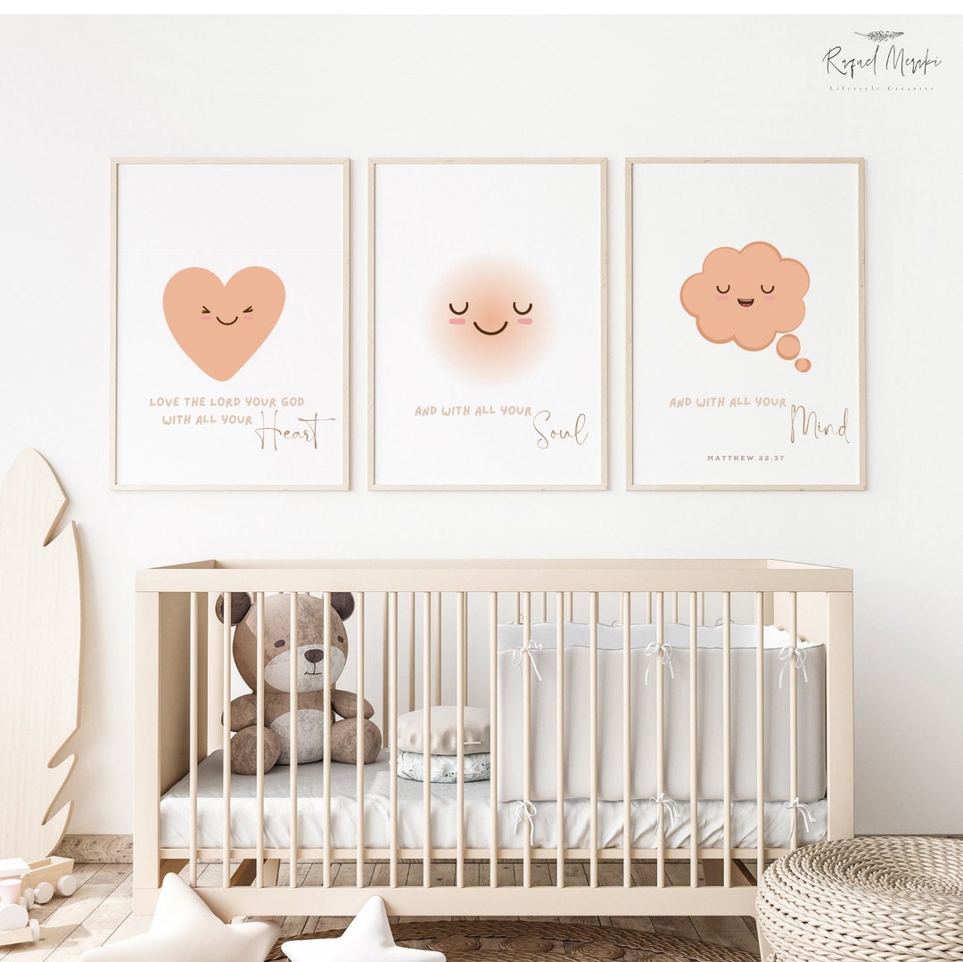 Neutral Nursery Bible Verse Print Set | Kids Christian Wall Art ...