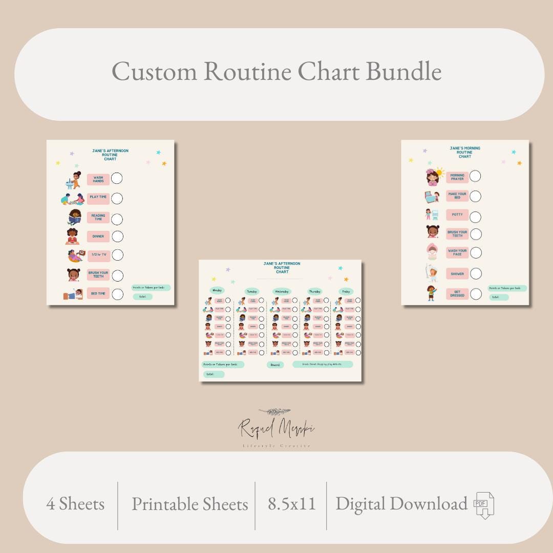 Custom Kids Routine Chart | Daily Tracker, Printable Reward Chart ...