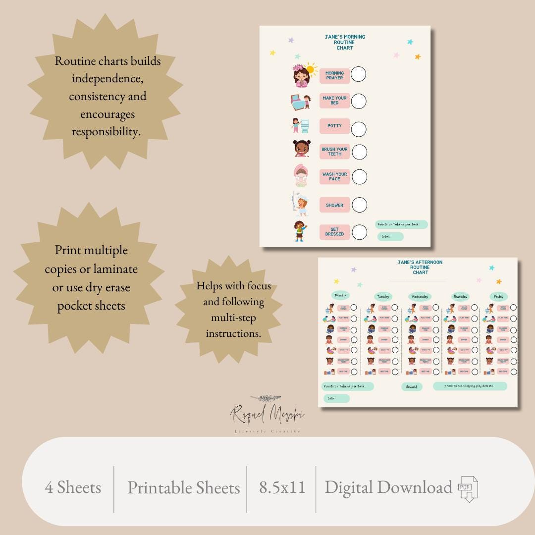 Custom Kids Routine Chart | Daily Tracker, Printable Reward Chart ...