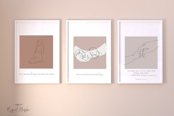 Psalms 121 |  Brown| Nursery Decor | set of 3 | Line Drawing Art | Nursery | Bible Verse Wall Art | Modern Minimal Wall Art | Digital Prints