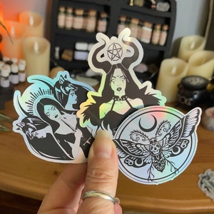 Hecate, Goddess & Deathmoth Sticker Set Pack of 3 Holographic Vinyl * Wicca * Art Sticker, Bos, Planner, Bujo, Journal, Pagan, Hekate,Laptop