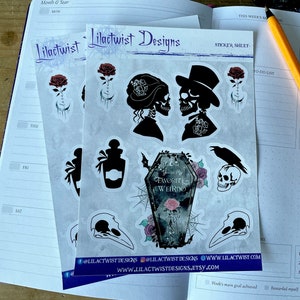 Mr & Mrs Skeleton Planner Sticker Sheet *Gothic Lovers Planner Stickers, Gothic Stickers, Wicca Journal Stickers, Bullet Journal Stickers,