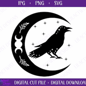 Raven/Crow & Moon SVG / Crow SVG / Raven svg / Moon SVG / Cricut Cutting file / digital download pdf * png * svg * Witch * Gothic * Pagan