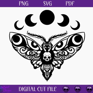 Death Moth SVG / Mond SVG / Mond Phasen SVG / Cricut Plotterdatei / digitaler Download pdf * PNG * svg * Hexe * Gothic * Pagan *