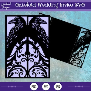Raven Gatefold Wedding Invite, Gothic Invitation, Cricut, Silhouette Studio, Laser Cut, Digital Download, cut file, Cutting file, png, svg
