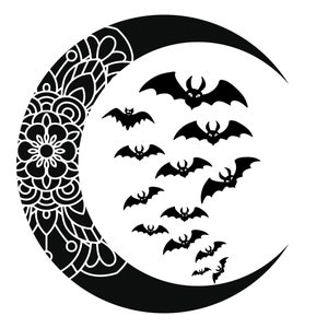 Swarm of Bats & Moon SVG / Moon SVG / Flying Bats SVG / Cricut Cutting file / digital download pdf * png * svg * Witch * Gothic * Pagan *