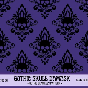 Gothic Skull Damask digital paper, damask background, Victoriana pattern, Gothic Skull seamless pattern, Gothic printable, skull paper