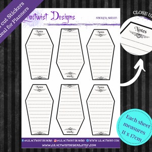 Planner Sticker Sheet 'Coffin Notes'  *Gothic Planner Stickers, Goth, Bujo, Book of Shadows, Coffin Stickers, Bullet Journal, Witchcraft*