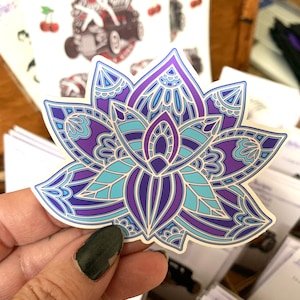 Lotus Mandala Glossy Vinyl Sticker * Hippie * Yoga * Spiritual * Namaste * Hindu * Art Sticker, Laptop sticker, Spiritual sticker,