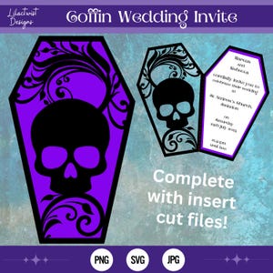 Skull Flourish Coffin Invite SVG file, Gothic wedding invitation, Coffin svg, Cricut Cutting file, laser cut, silhouette, digital download