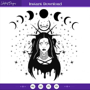 Hecate Goddess SVG / Hecate Pagan Goddess / Hekate PNG / Cricut Cutting file / digital download pdf * png * jpg * Witchy * Gothic * Pagan