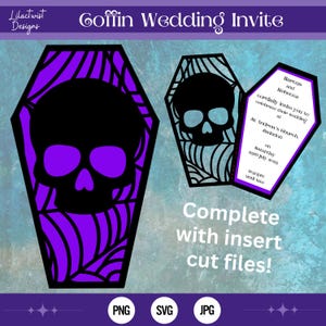 Cobweb Skull Coffin Invitation SVG, Gothic wedding invitation, Coffin cut file, Cricut Cutting file, laser cut, silhouette, digital download