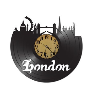 FREE SHIPPING!! London Skyline themed Vinyl Album Record Clock made in the &gt; USA &lt;