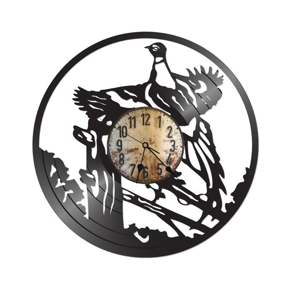 FREE Shipping!!Vintage Re-purposed vinyl record clock- Pheasant