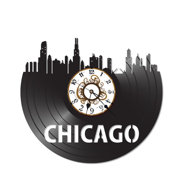 FREE Shipping!!Chicago Skyline themed Vinyl Album Record Clock made in the > USA <